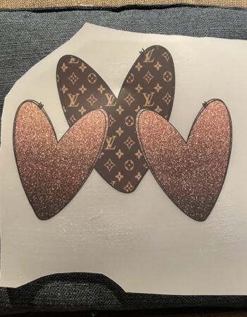 Triple brown hearts iron on heat transfers