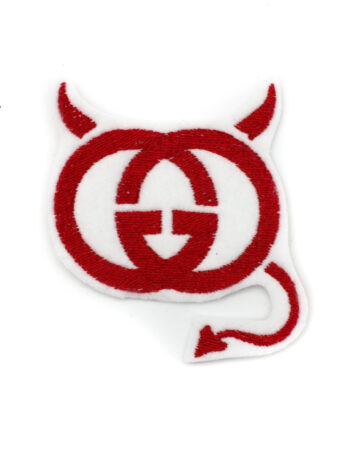 Red devil heart iron on embroidery patch