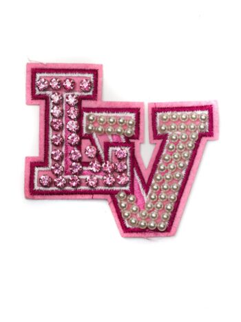 Pink beaded letter embroidery iron on patches