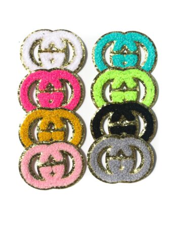 Bright interlock gold glitter iron on chenille patches