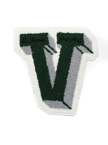 Green letter V chenille embroidered patch