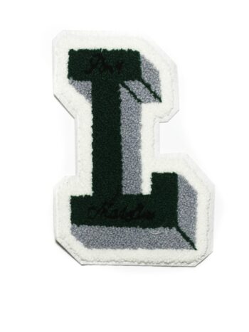 Green letter L chenille embroidered patch