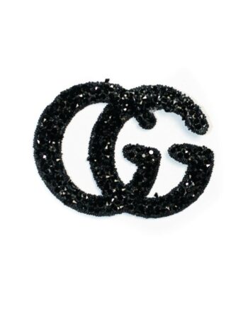 Black Rhinestone Applique GG iron on Patch