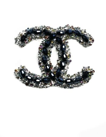 CC Silver Blue Beaded Rhinestone Iron on appliqué