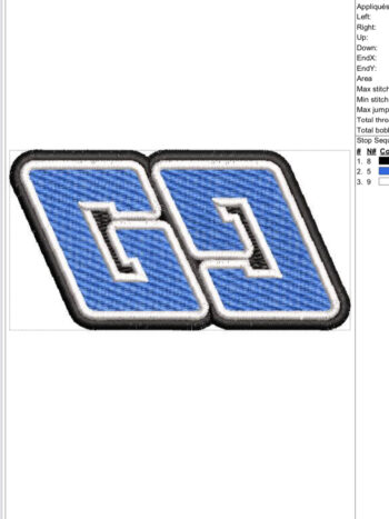 Blue GG round embroidery Design