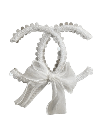 White beaded c embroidery patches