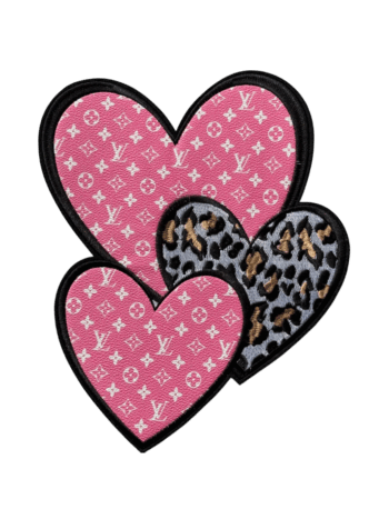 Large pink heart iron on leather patch