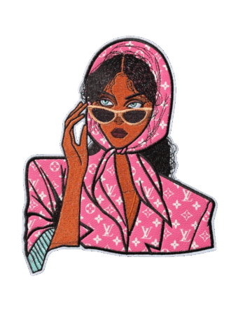 Large pink lady iron on leather patch